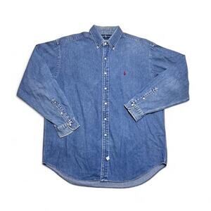 Polo Ralph Lauren 90s Vintage Denim Blaire Button Front Oxford Shirt XL